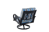 5 Piece Outdoor Patio Furniture Fire Pit Set Cast Aluminum Bronze 4 Chairs + Table  Blue Stripe