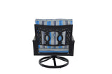 5 Piece Outdoor Patio Furniture Fire Pit Set Cast Aluminum Bronze 4 Chairs + Table  Blue Stripe