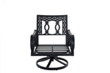 5 Piece Outdoor Patio Furniture Fire Pit Set Cast Aluminum Bronze 4 Chairs + Table  Blue Stripe