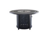 5 Piece Outdoor Patio Furniture Fire Pit Set Cast Aluminum Bronze 4 Chairs + Table  Blue Stripe