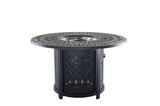 5 Piece Outdoor Patio Furniture Fire Pit Set Cast Aluminum Bronze 4 Chairs + Table  Blue Stripe