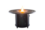 5 Piece Outdoor Patio Furniture Fire Pit Set Cast Aluminum Bronze 4 Chairs + Table  Blue Stripe