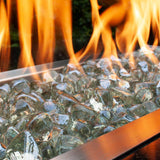 Aluminum / Wicker Outdoor Fire Pit Coffee Table w/ Glass Heat Shield + Fire Rocks