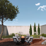 5 Piece Outdoor Patio Furniture Fire Pit Set Cast Aluminum Bronze 4 Chairs + Table Grey Stripe