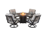 5 Piece Outdoor Patio Furniture Fire Pit Set Cast Aluminum Bronze 4 Chairs + Table Grey Stripe
