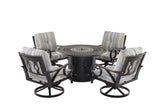 5 Piece Outdoor Patio Furniture Fire Pit Set Cast Aluminum Bronze 4 Chairs + Table Grey Stripe