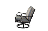 5 Piece Outdoor Patio Furniture Fire Pit Set Cast Aluminum Bronze 4 Chairs + Table Grey Stripe