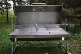 New Stainless Steel Charcoal / Wood Live Fire Grill Spit Pig Roaster w/ Rotisserie + Kabob Package