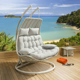 2 Person White Backyard Egg Swing Chair w/ Cushions