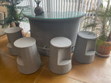 5 Piece Grey Wicker Bar Set w/ 4 Bar Stools + Glasstop Bar Table