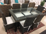 7 Piece Hyacinth Wicker Glass-Top Indoor Dining Table Furniture Set - SYM0016