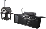 3 Piece Black Stainless Steel Outdoor BBQ Kitchen Grill Island w/ Refrigerator Sink Pizza Oven