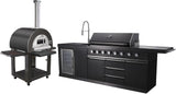 3 Piece Black Stainless Steel Outdoor BBQ Kitchen Grill Island w/ Refrigerator Sink Pizza Oven