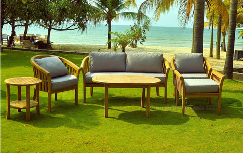 6 Piece Round Back Teak Indonesian Outdoor Patio Chair Set
