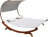 NEW Double Outdoor Wood Hammock Daybed Lounger w/ Canopy Shade Cover