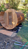 Large 6-8 Person 8' Canadian Red Cedar Barrel Outdoor Wet Dry Swedish Sauna with Porch 9KW Heater