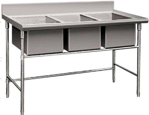 3 Compartment Commercial Stainless Steel Triple Sink Wash Basin Table