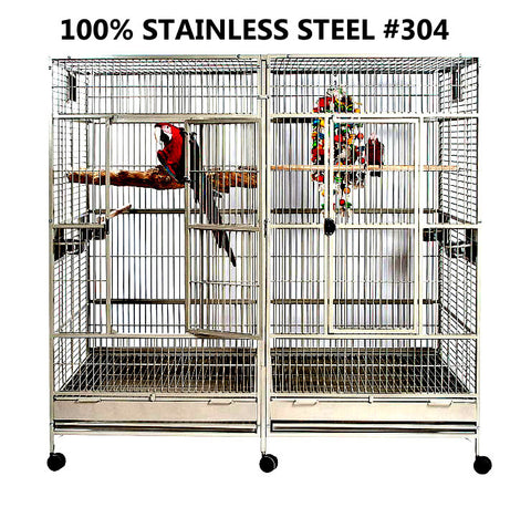 XL SUS304 Stainless Steel Double Macaw Parrot Cockatoo Bird Breeder Pet Cage w/ Divider