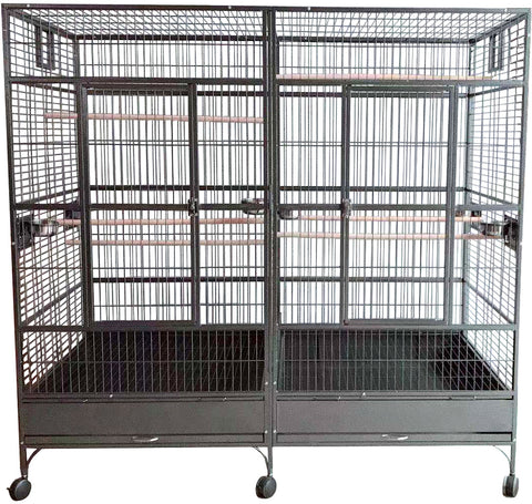 Large Double Macaw Parrot Cockatoo Bird Breeder Pet Cage w/ Divider - Black Vein Finish