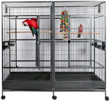 Large Double Macaw Parrot Cockatoo Bird Breeder Pet Cage w/ Divider - Black Vein Finish