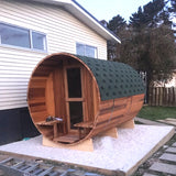 Large 6-8 Person 8' Canadian Red Cedar Barrel Outdoor Wet Dry Swedish Sauna with Porch 9KW Heater