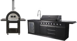 3 Piece Black Stainless Steel Outdoor BBQ Kitchen Grill Island w/ Refrigerator Sink Pizza Oven