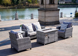 Modern Grey Wicker 5 Piece Outdoor Patio Furniture Set (2 seater sofa) with Gas Fire Pit